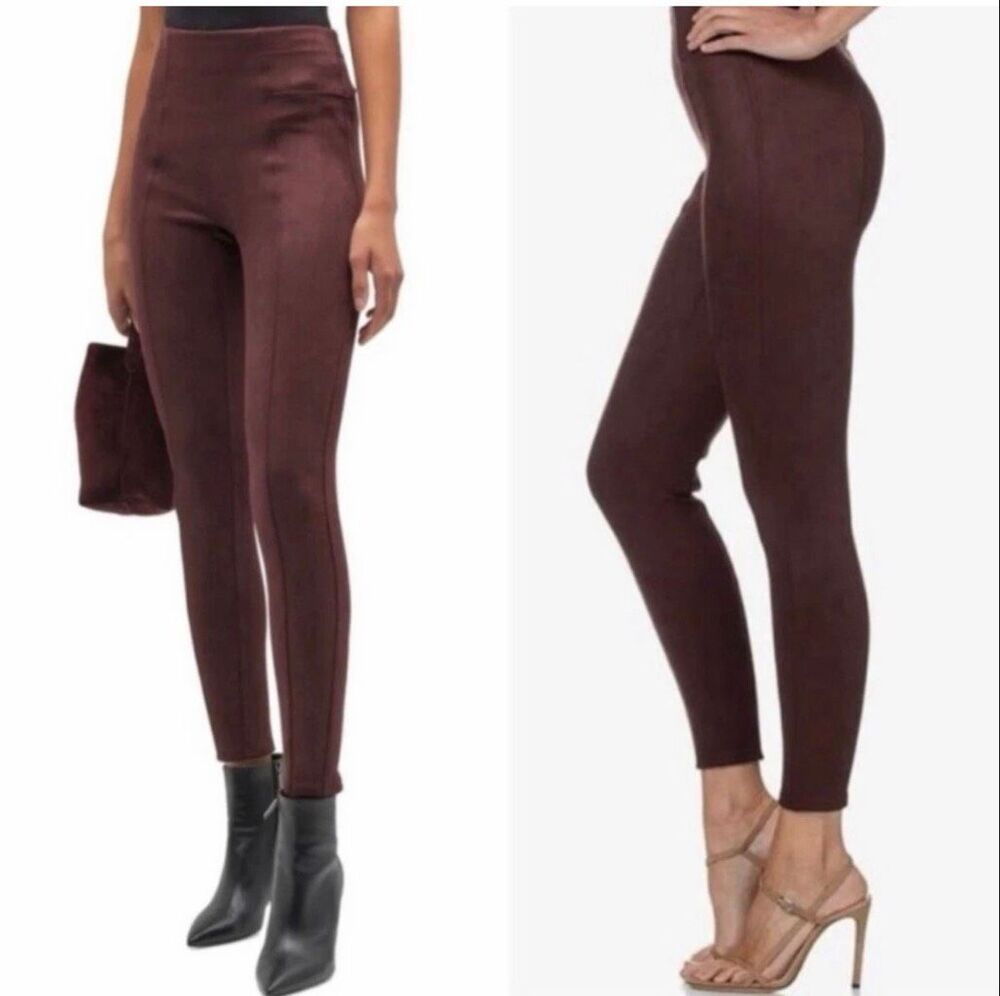 SPANX Women's Faux Suede Stretch High Waisted Ankle Leggings Burgundy 3X NWT
